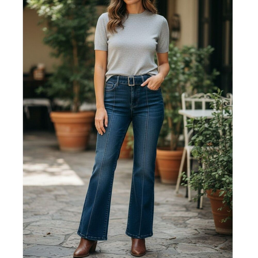 Women’s Dark Wash Flare Jeans High Rise Stretch Denim Pants Bootcut Style #339